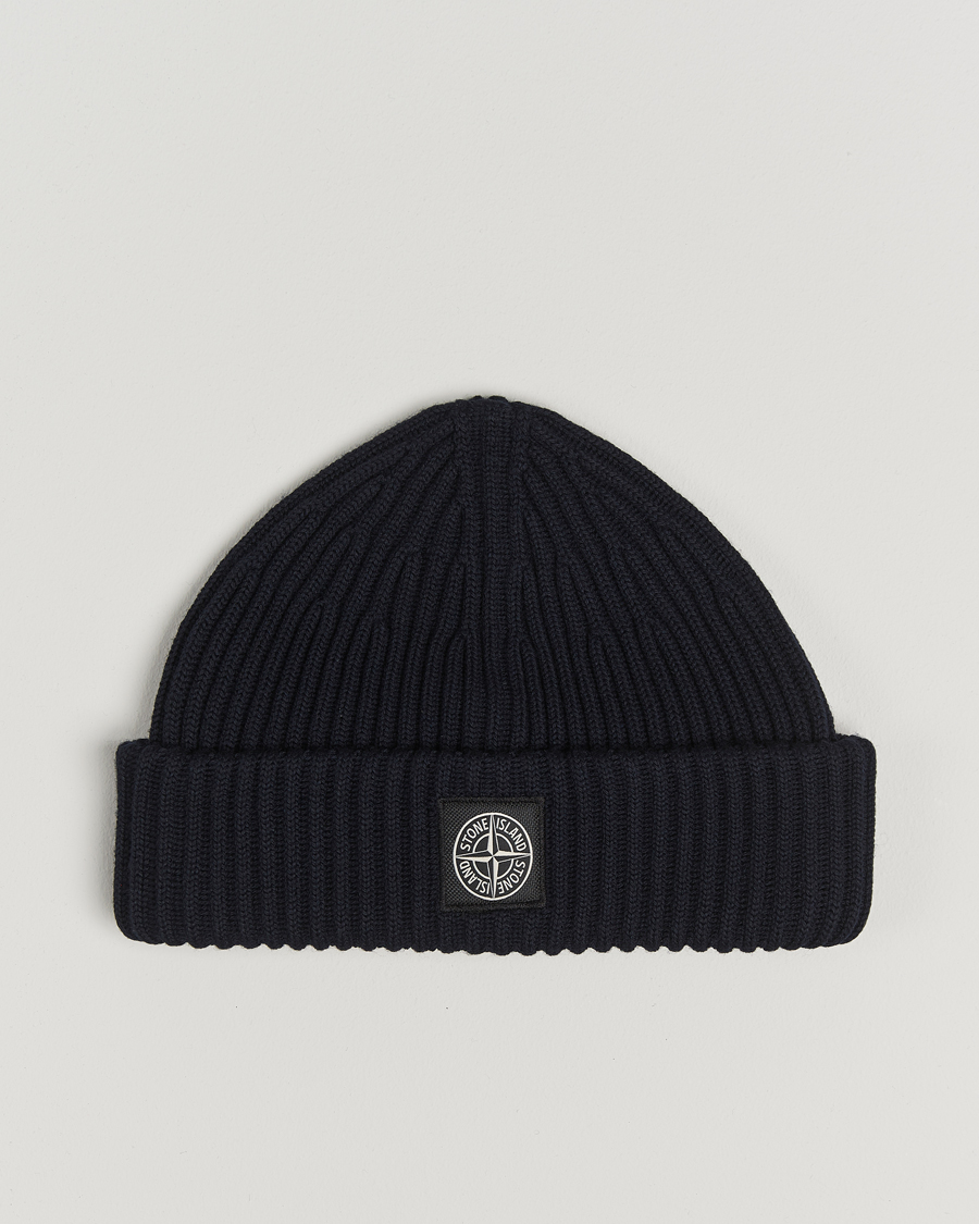 Uomini | Stone Island Full Rib Wool Beanie Navy Blue | Stone Island | Full Rib Wool Beanie Navy Blue