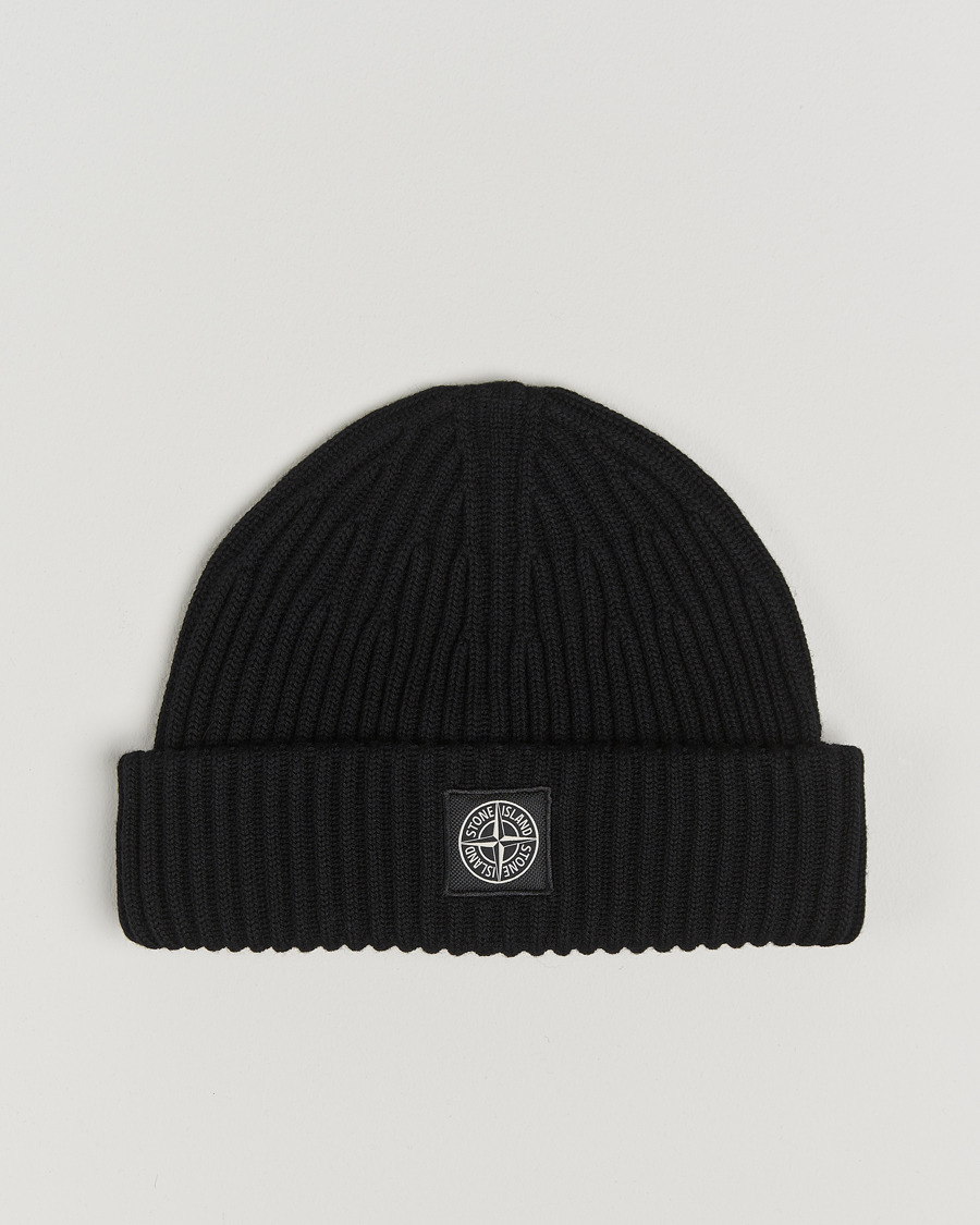 Uomini | Stone Island Full Rib Wool Beanie Black | Stone Island | Full Rib Wool Beanie Black