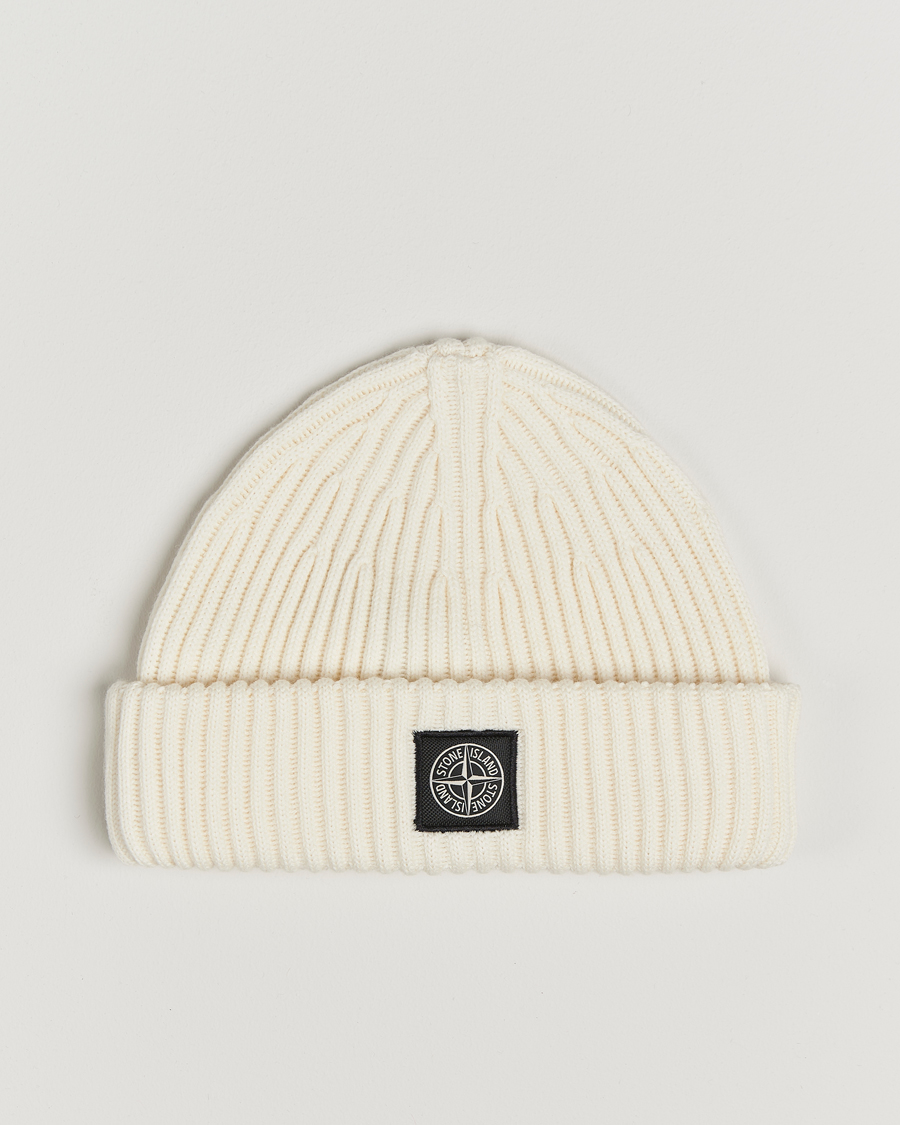 Uomini | Stone Island Full Rib Wool Beanie Natural | Stone Island | Full Rib Wool Beanie Natural