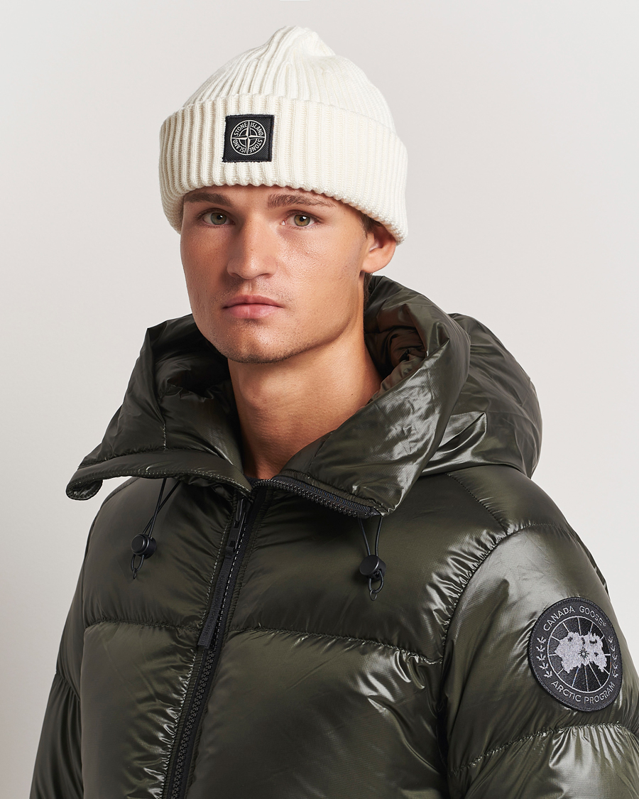 Uomini | Stone Island Full Rib Wool Beanie Natural | Stone Island | Full Rib Wool Beanie Natural