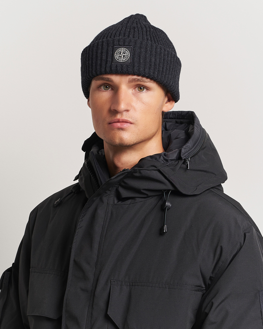 Uomini | Berretti | Stone Island | Full Rib Wool Beanie Melange Charcoal