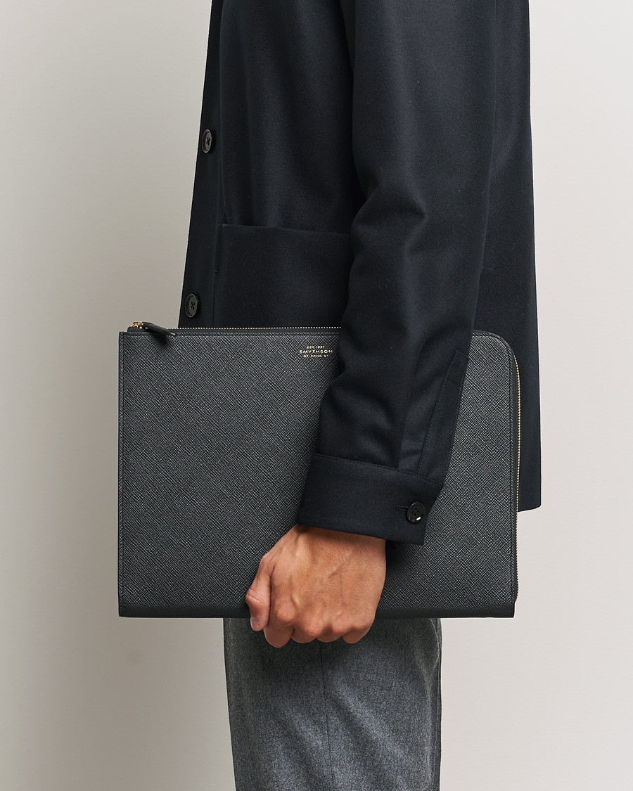 Uomini | Portafogli | Smythson | Panama Small Laptop Case Black