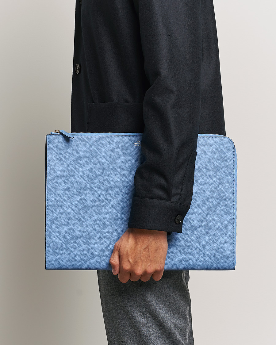 Uomini | Borse | Smythson | Panama Large Laptop Case Nile Blue