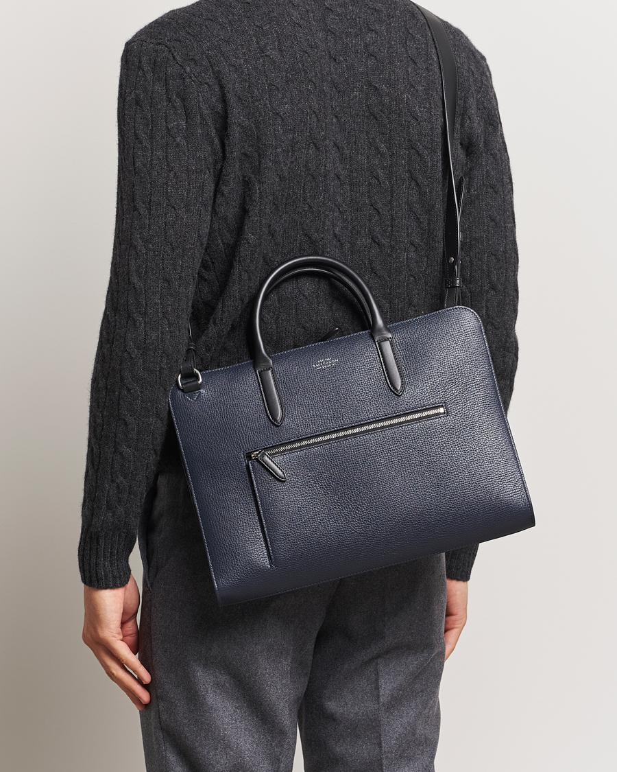 Uomini | Borse | Smythson | Ludlow Ultra Slim Brefcase With Zip Front Navy