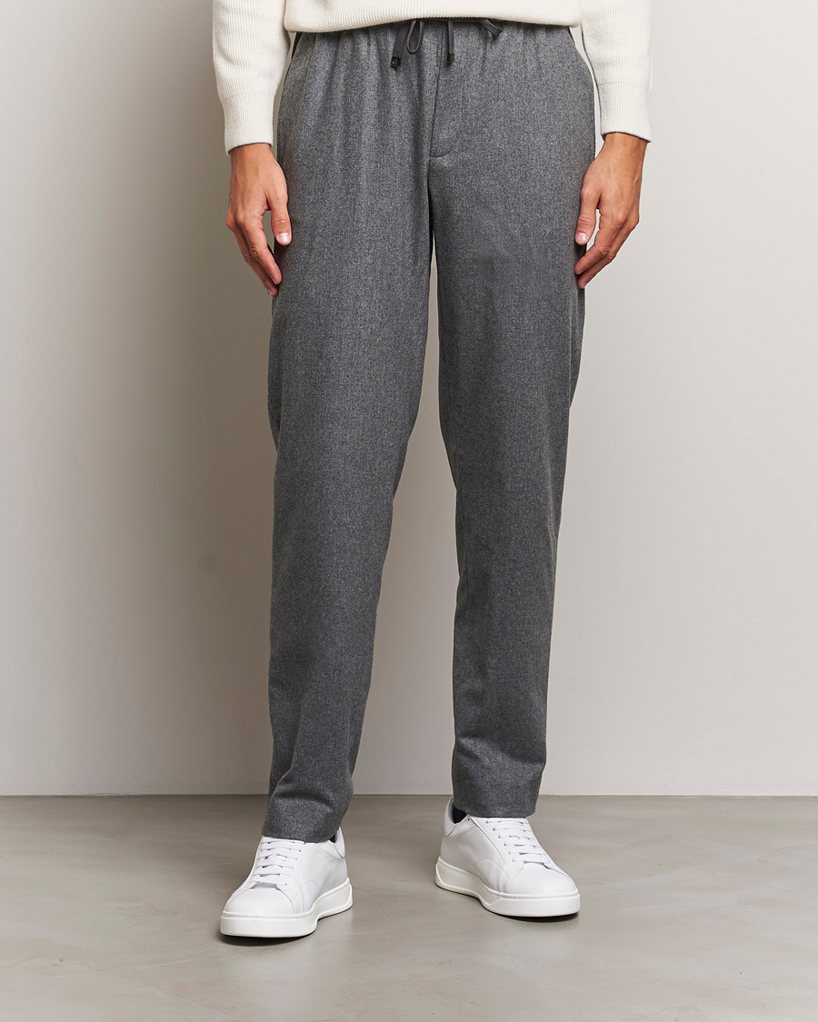 Uomini | Pantaloni di flanella | Moncler | Flannel Drawstring Pants Grey Melange