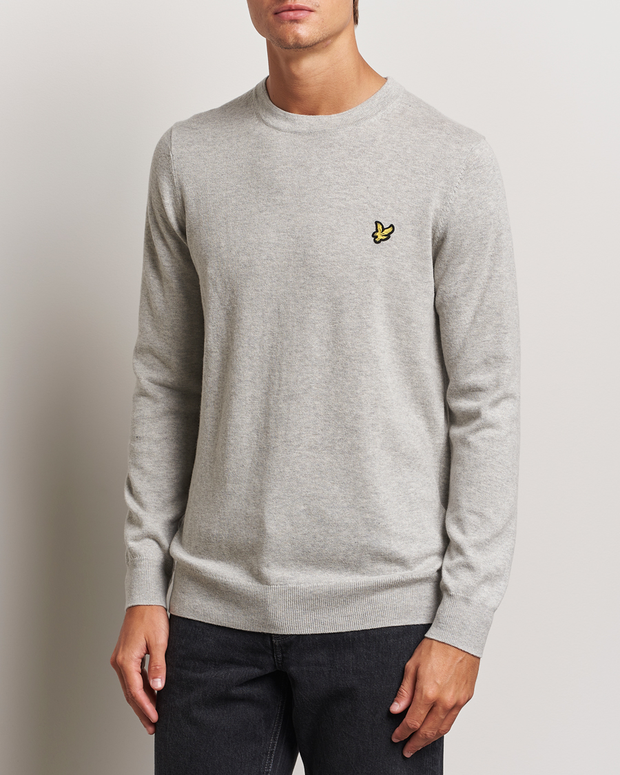 Uomini | Maglieria | Lyle & Scott | Cotton/Merino Crew Neck Jumper Light Grey Marl