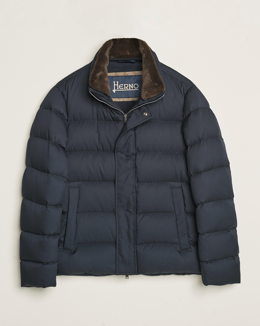 Uomini | Giacche | Herno | Faux Fur Down Jacket Navy