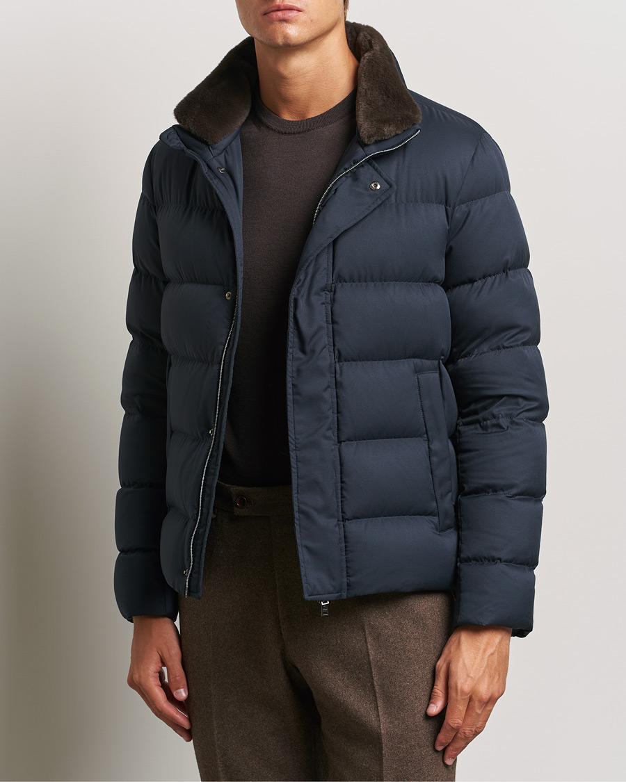 Uomini | Abbigliamento | Herno | Faux Fur Down Jacket Navy