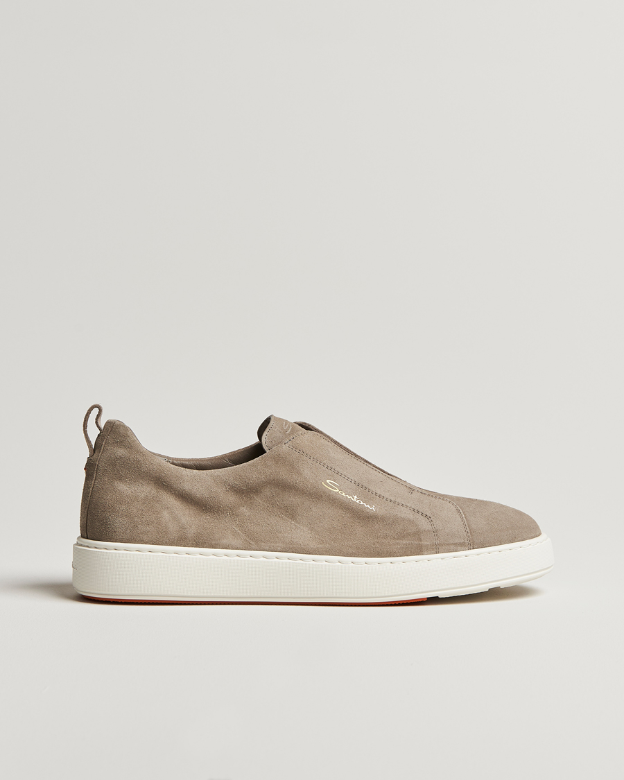 Uomini | Santoni Cleanic No Lace Sneaker Taupe Suede | Santoni | Cleanic No Lace Sneaker Taupe Suede