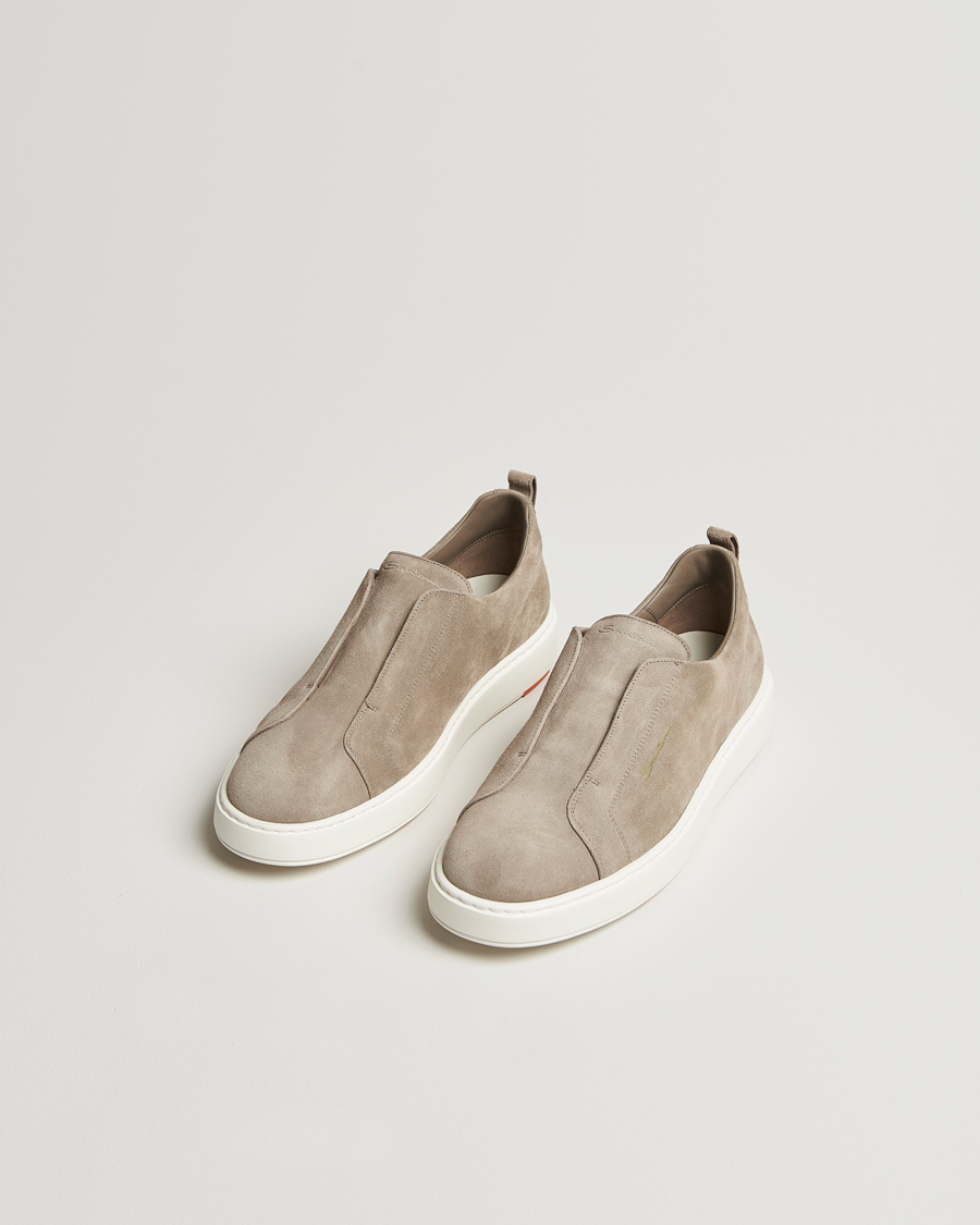 Uomini | Santoni Cleanic No Lace Sneaker Taupe Suede | Santoni | Cleanic No Lace Sneaker Taupe Suede