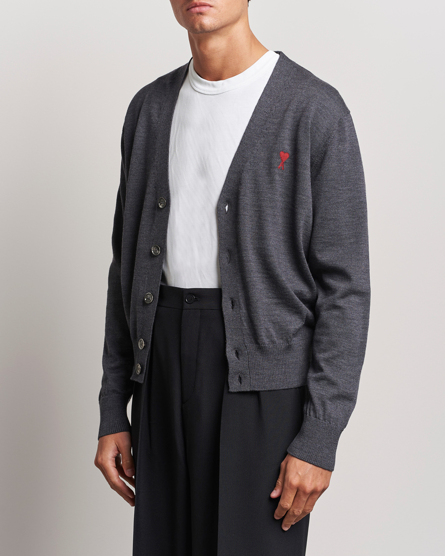 Uomini | Contemporary Creators | AMI | Heart Logo Cardigan Heather Grey