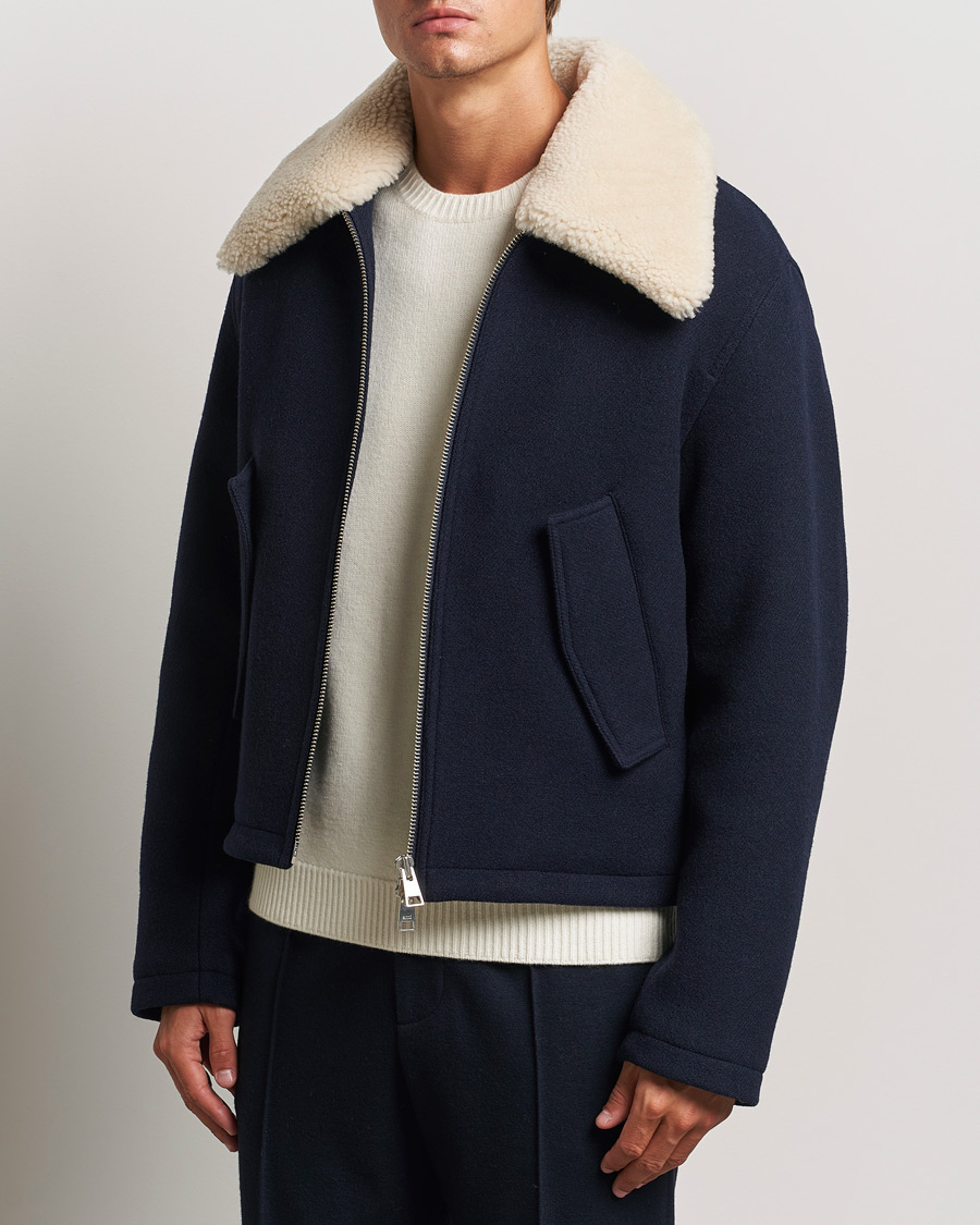 Uomini |  | AMI | Wool Shearling Bomber Jacket Navy