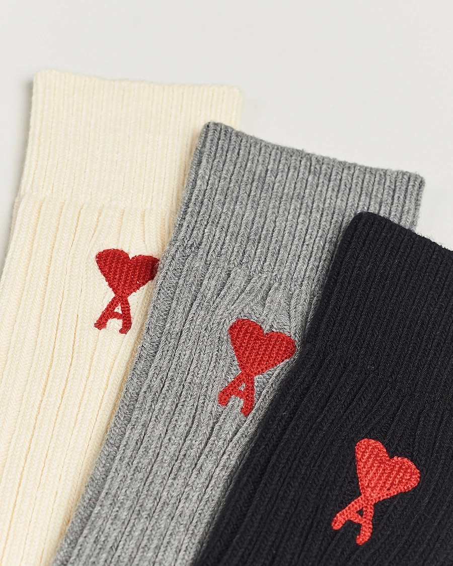 Uomini |  | AMI | 3-Pack Heart Logo Socks White/Grey/Black