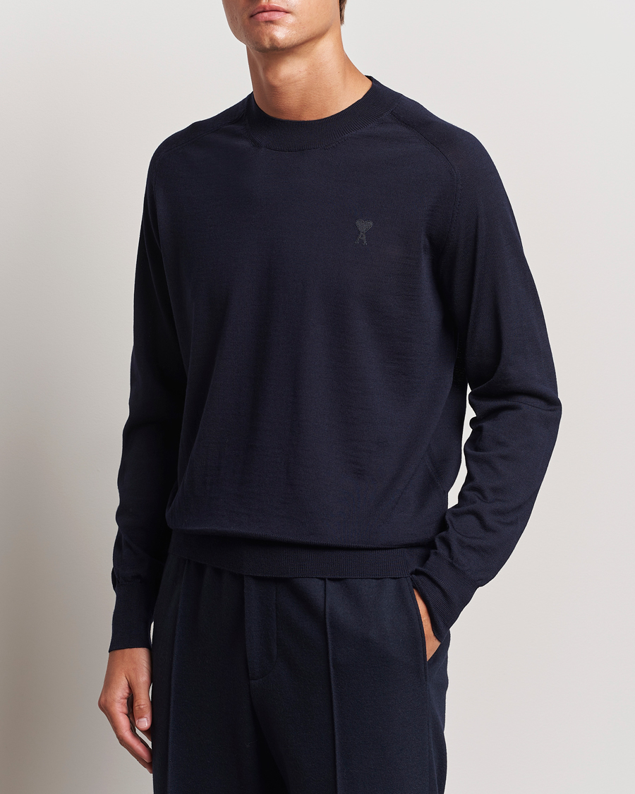 Uomini | Maglieria | AMI | Tonal Heart Logo Wool Crew Neck Navy