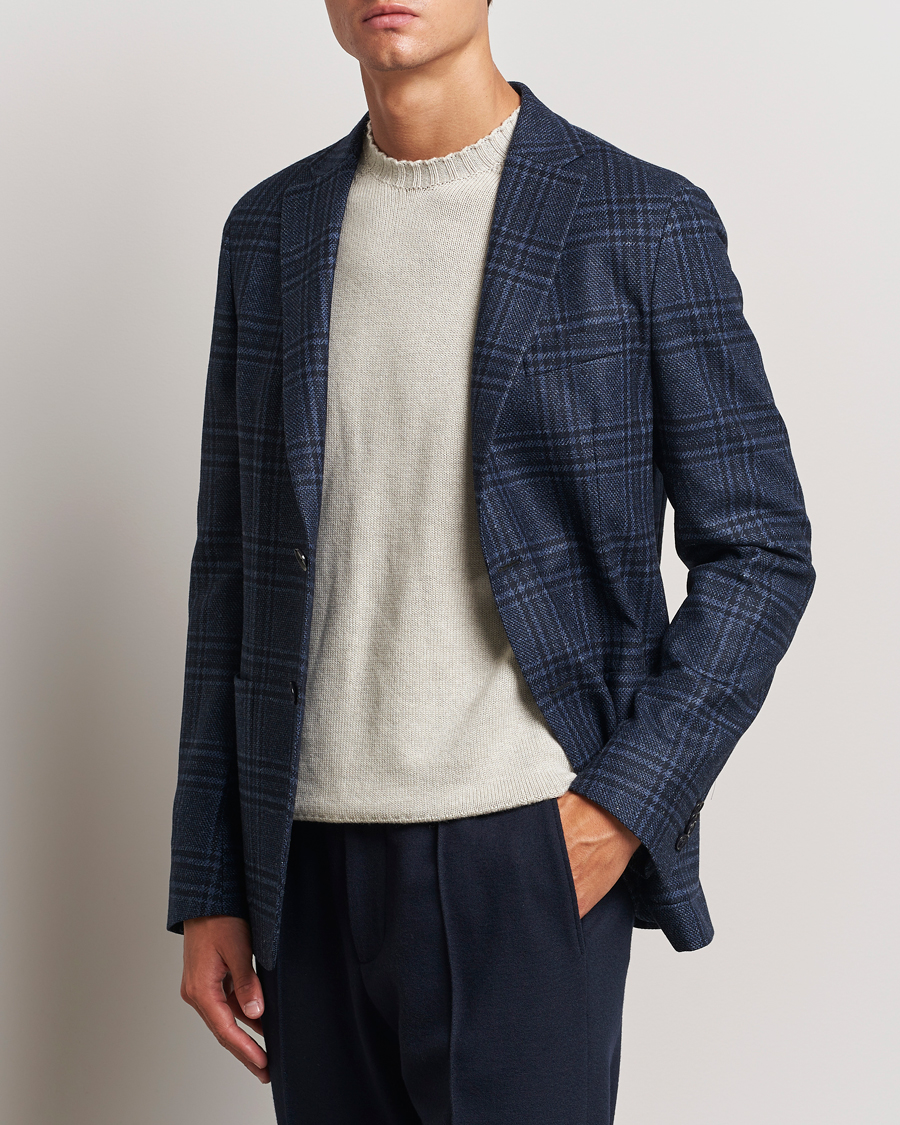 Uomini | Blazer di lana | Zegna | Unconstructed Wool/Silk Blazer Navy Check