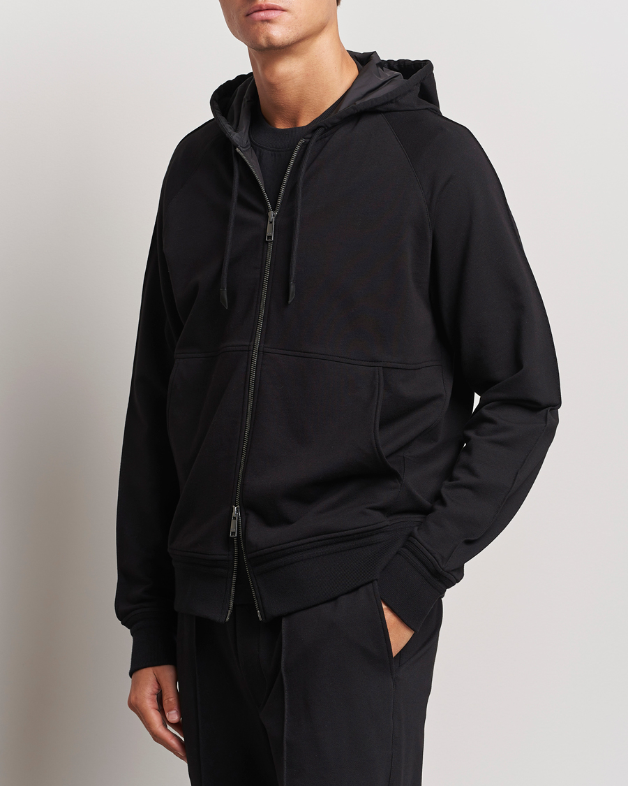 Uomini | Zegna | Zegna | Cotton Stretch Zip Hoodie Black