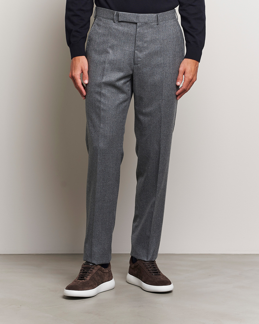 Uomini | Pantaloni di flanella | Zegna | Carded Flannel Trousers Grey Melange