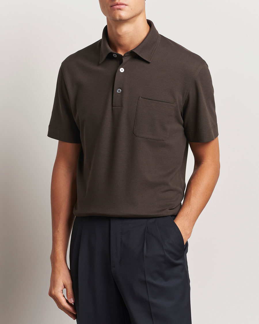 Uomini |  | Zegna | Short Sleeve Pocket Polo Dark Brown