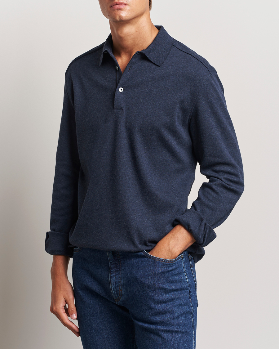 Uomini | Zegna | Zegna | Soft Cotton Long Sleeve Polo Navy