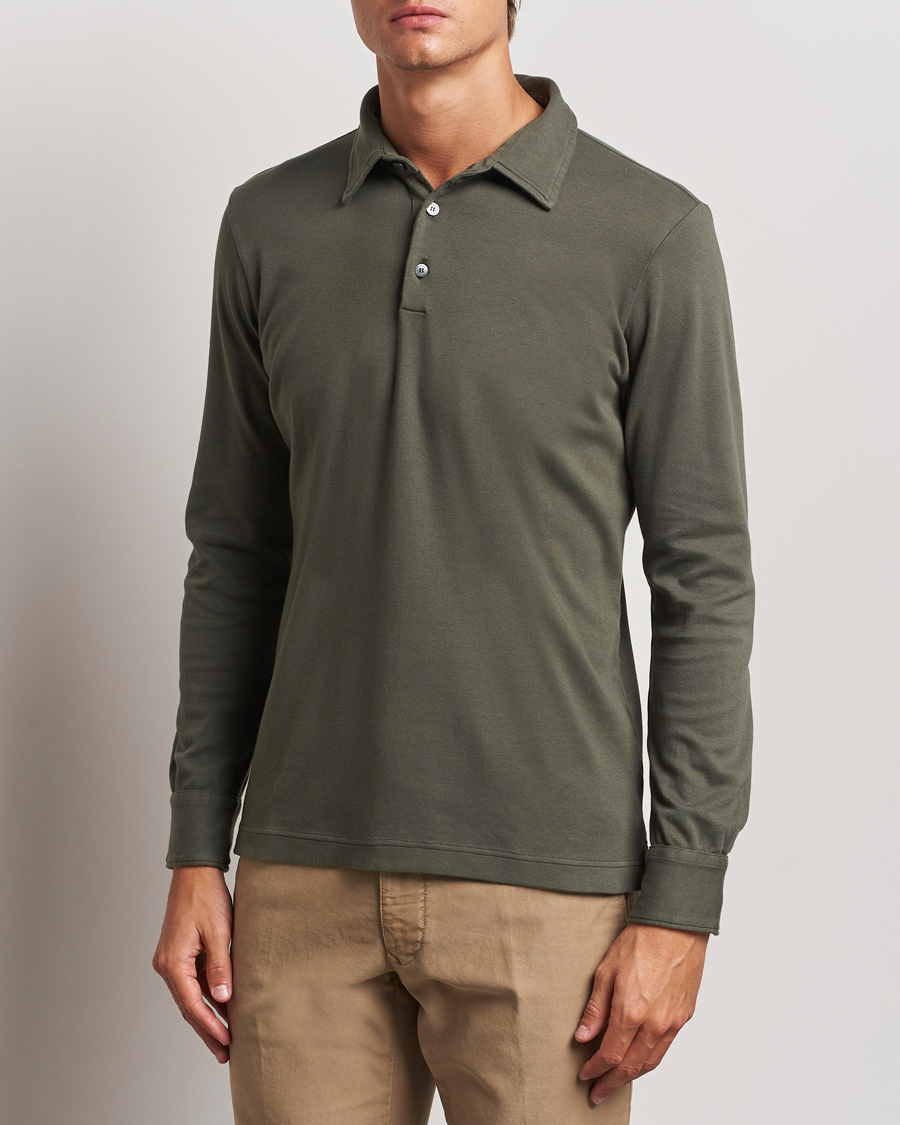 Uomini | Polo | Zanone | Heavy Jersey Long Sleeve Polo Olive