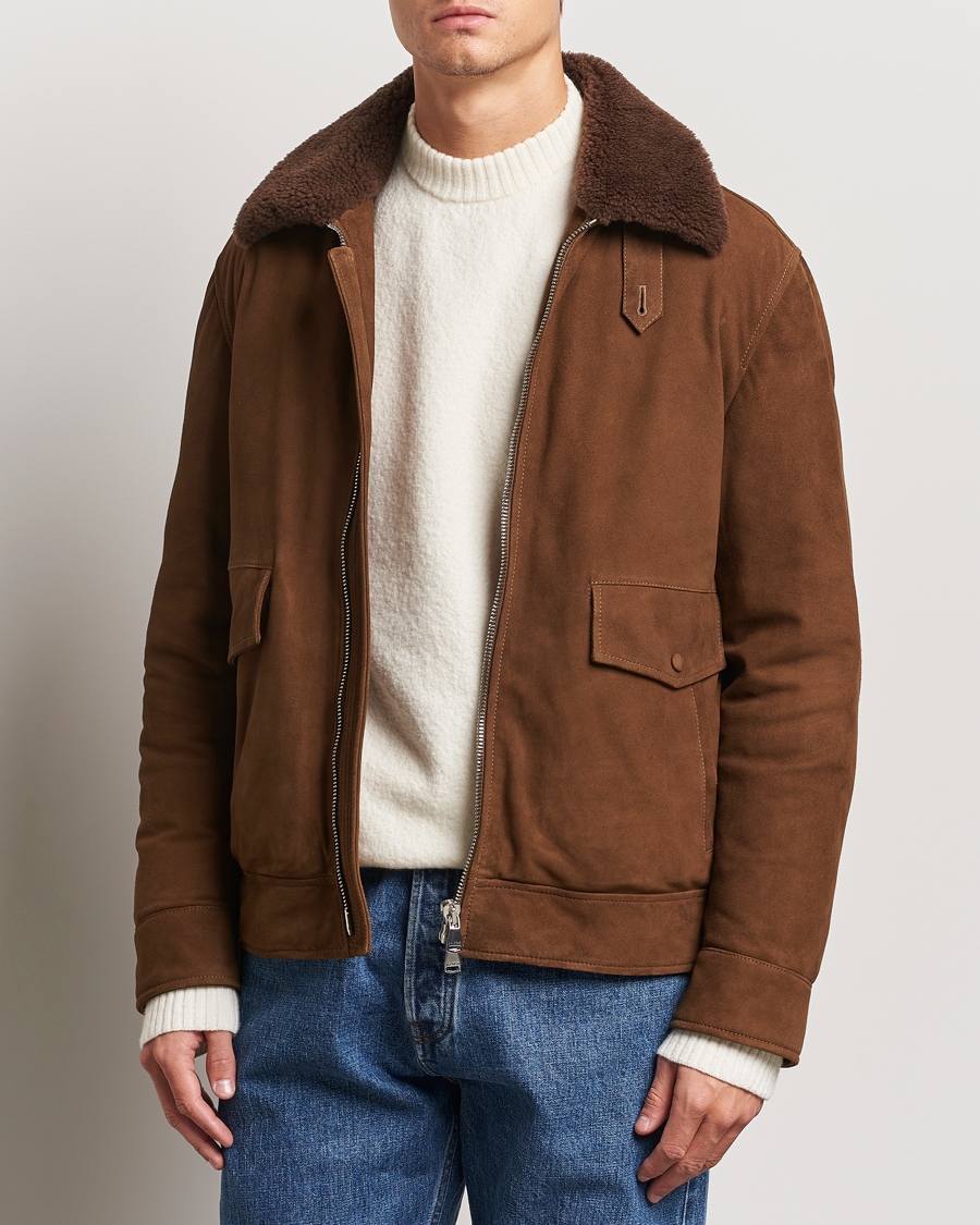 Uomini |  | Valstar | Goose Down Shearling Flight Jacket Brown Suede