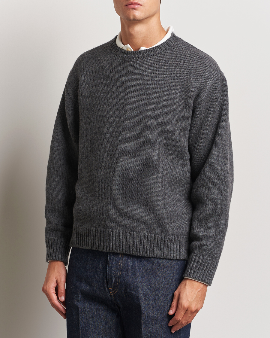 Uomini | Maglieria | Auralee | Soft Wool Cord Pullover Charcoal