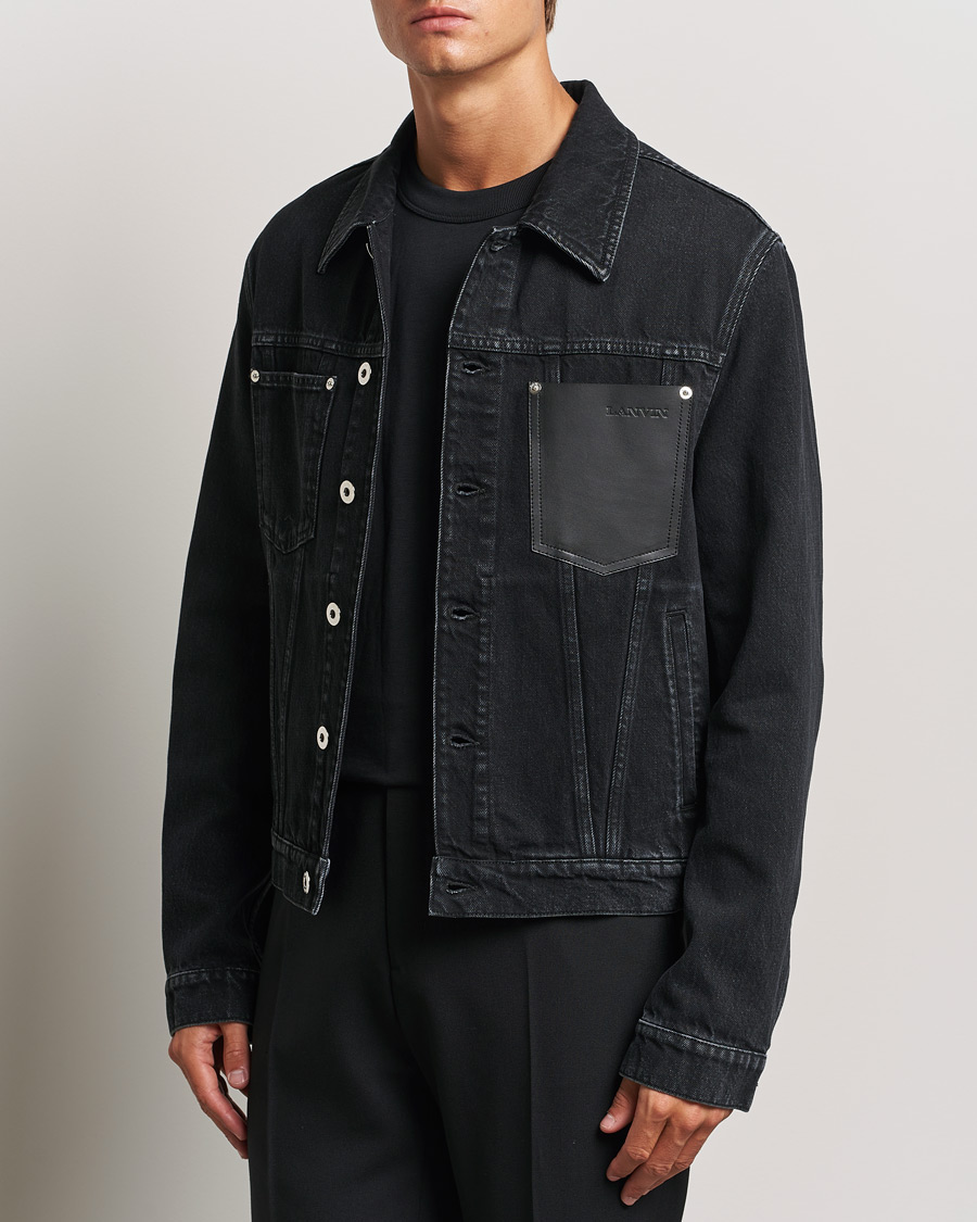 Uomini | Giacche in denim | Lanvin | Leather Pocket Denim Jacket Black