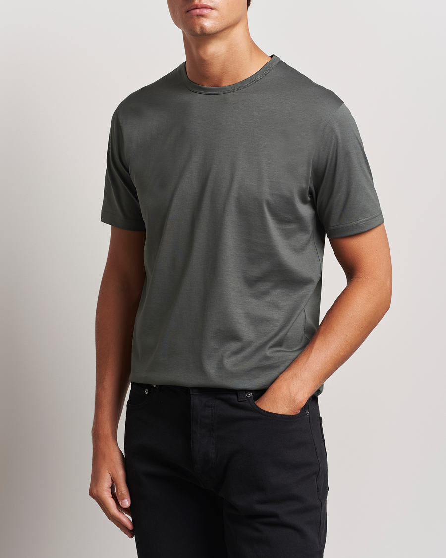 Uomini | Best of British | Sunspel | Crew Neck Cotton Tee Drill Green