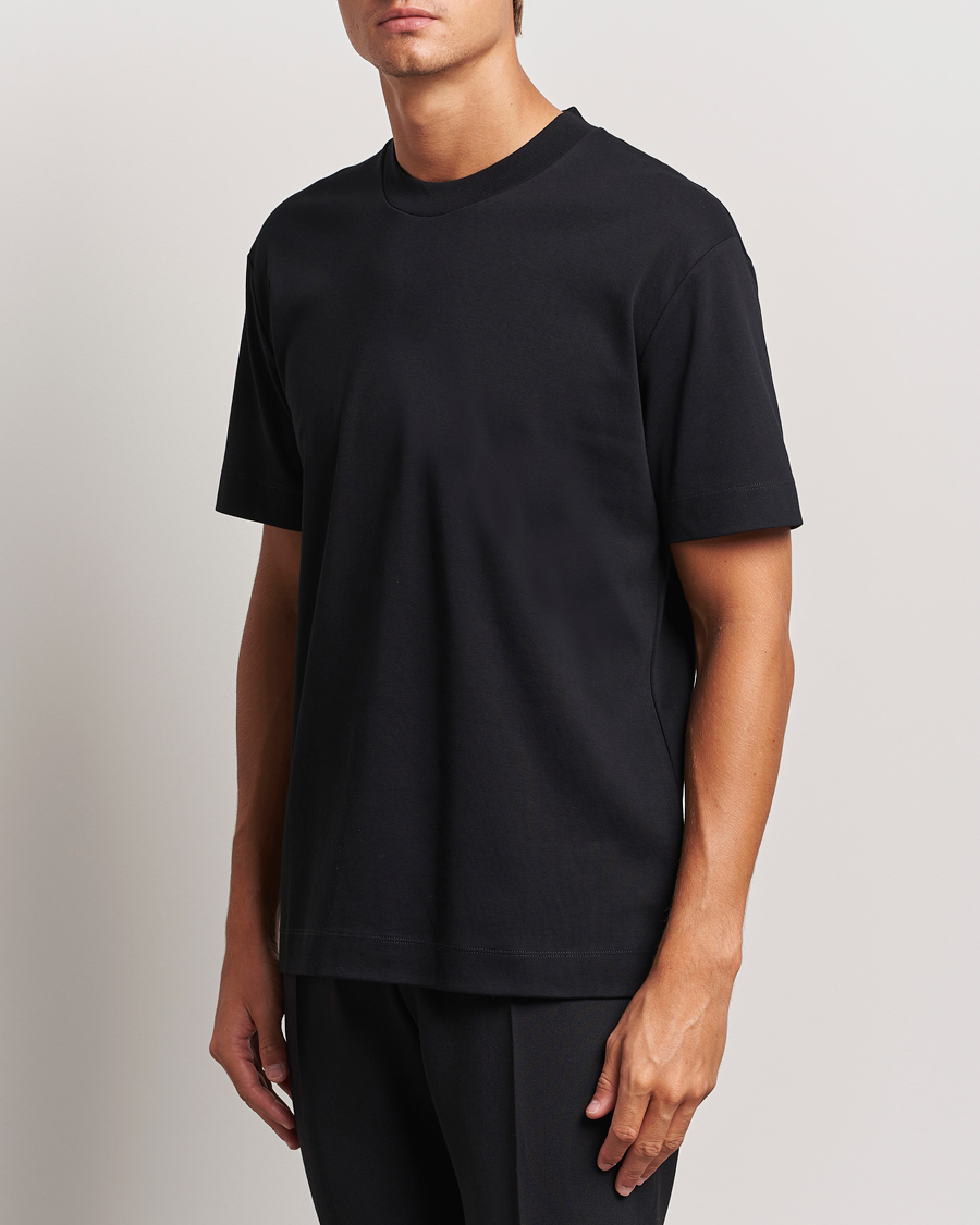 Uomini | Magliette nere | Sunspel | Heavyweight Mock Neck T-Shirt Black