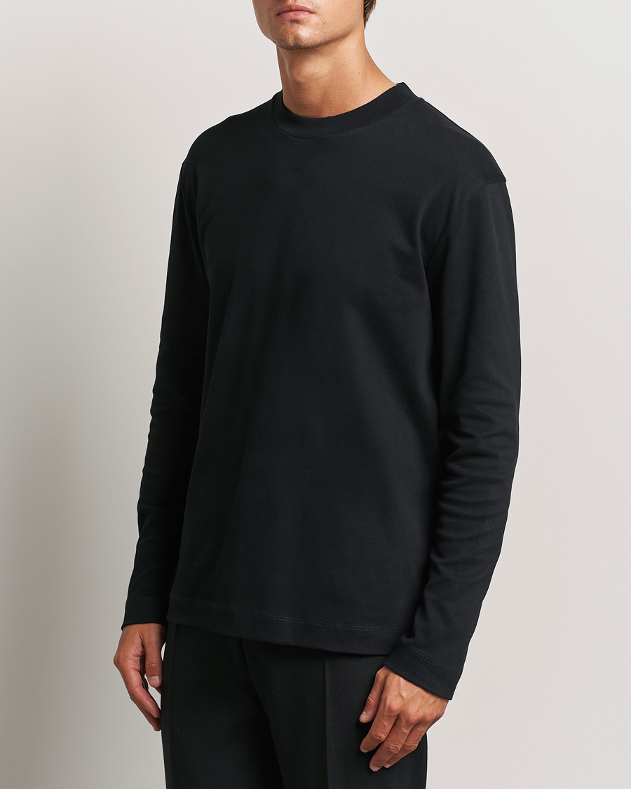 Uomini | Best of British | Sunspel | Heavyweight Mock Neck Long Sleeve T-Shirt Black