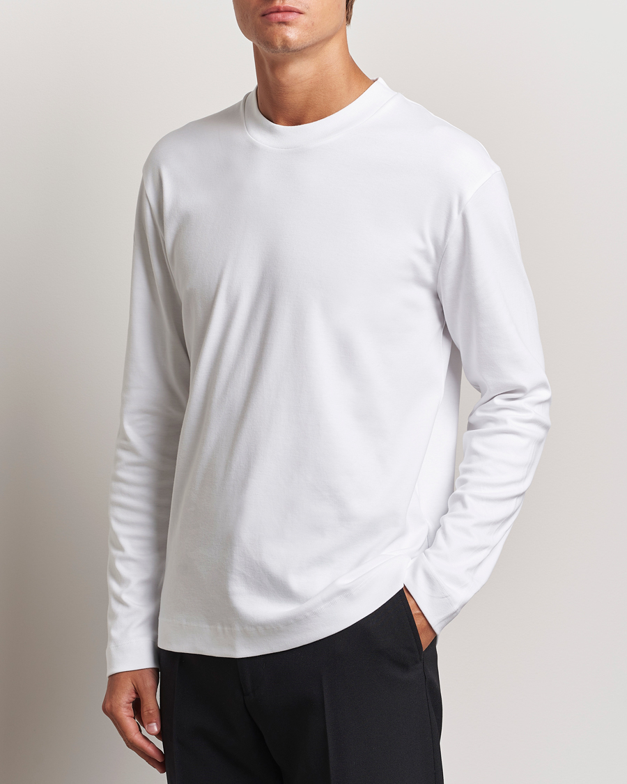 Uomini | Sunspel | Sunspel | Heavyweight Mock Neck Long Sleeve T-Shirt White