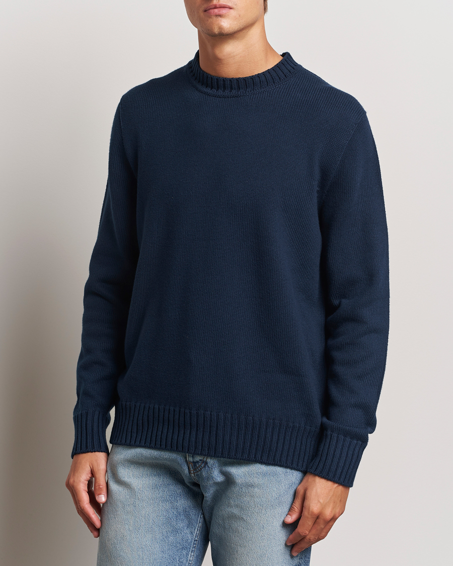 Uomini |  | Sunspel | Mid Weight Cotton Crew Ligh Navy