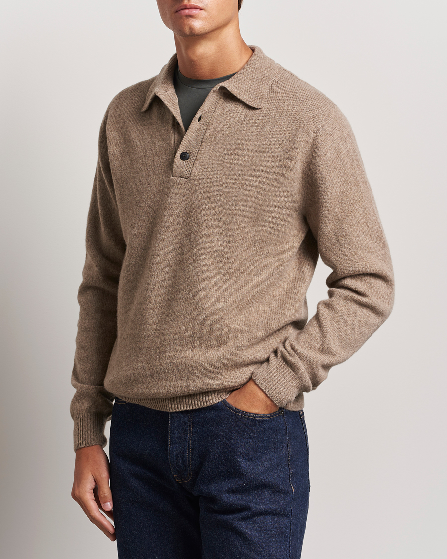 Uomini | Polo di maglia | Sunspel | Lambswool Poloshirt Sandstone