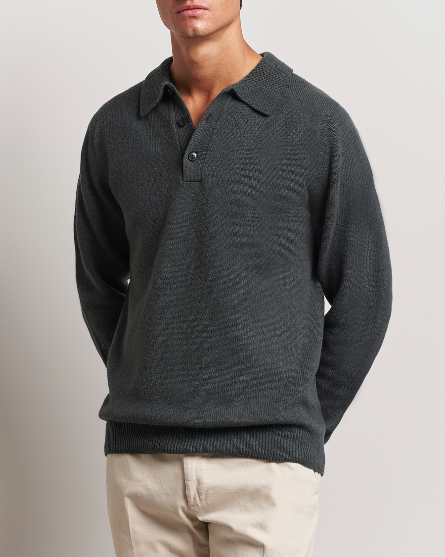 Uomini | Best of British | Sunspel | Lambswool Poloshirt Drill Green