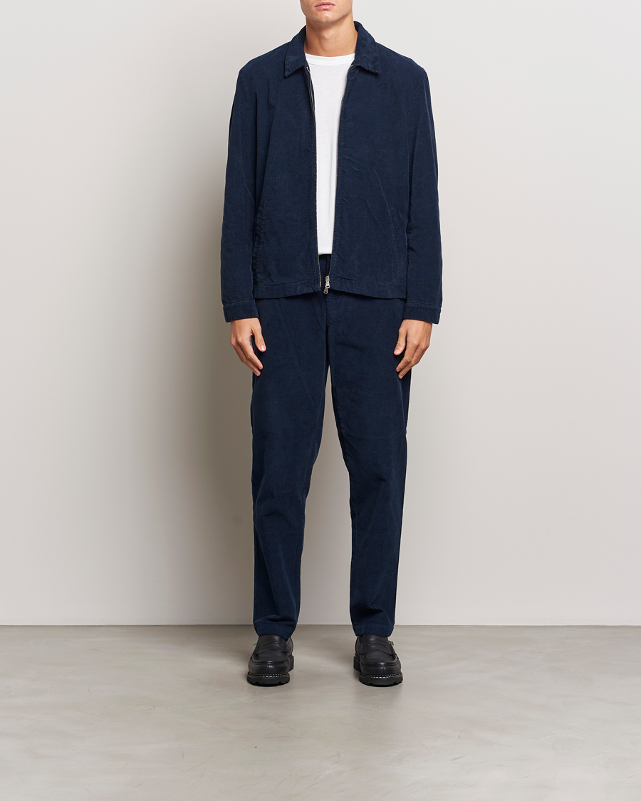 Uomini | Giacche | Sunspel | Corduroy Harrington Jacket Navy