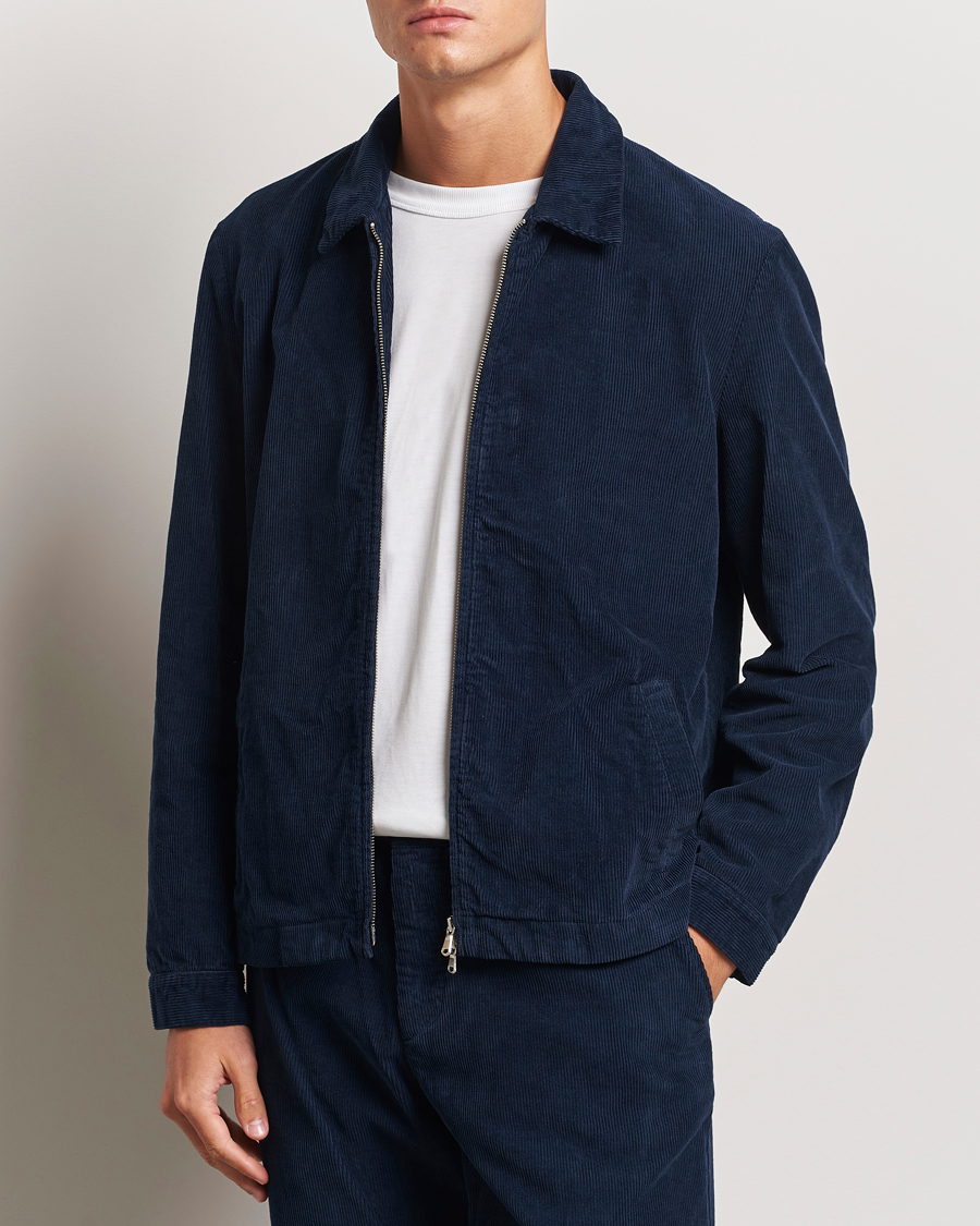 Uomini | Best of British | Sunspel | Corduroy Harrington Jacket Navy