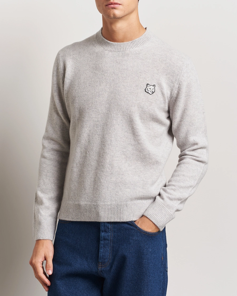 Uomini |  | Maison Kitsuné | Bold Fox Lambswool Crew Neck Light Grey Melange