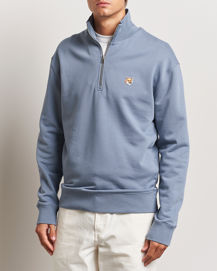 Uomini | Half-zip | Maison Kitsuné | Fox Head Half Zip Sweatshirt Moonlight Blue