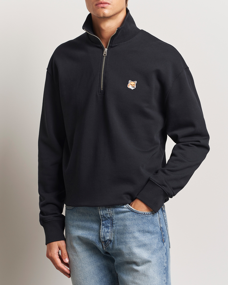 Uomini | Maison Kitsuné | Maison Kitsuné | Fox Head Half Zip Sweatshirt Black