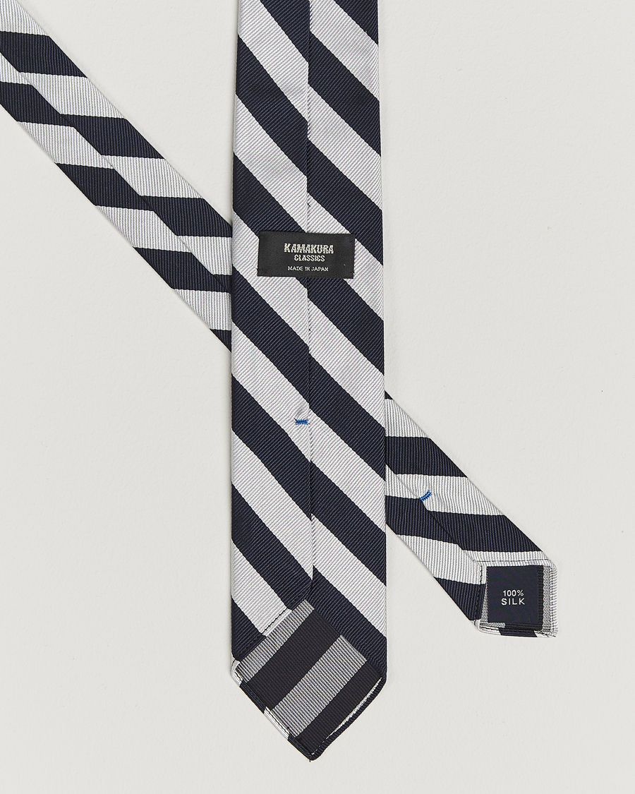 Uomini |  | Kamakura Shirts | Vintage Ivy Regimental Stripe Silk Tie Navy/Silver