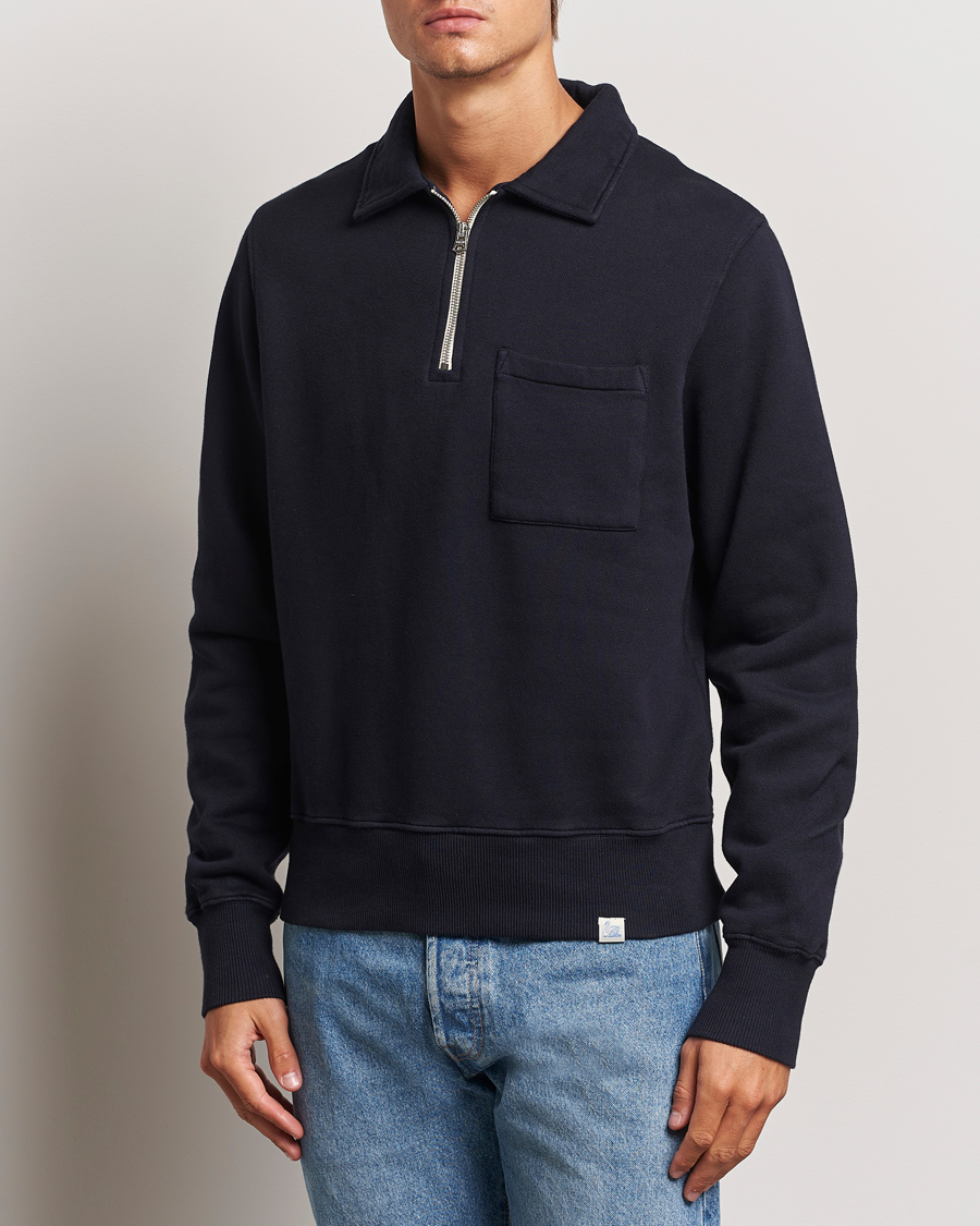 Uomini | Merz b. Schwanen | Merz b. Schwanen | Vintage Fleece Half Zip Sweatshirt Dark Navy