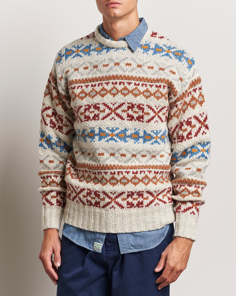 Uomini |  | BEAMS PLUS | Fair Isle Crew Neck Sweater Off White