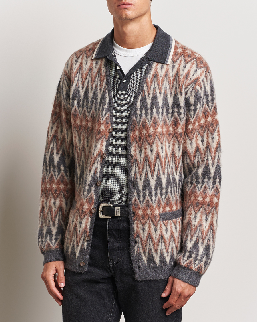 Uomini | Maglieria | BEAMS PLUS | Chevron Jacquard Cardigan Grey