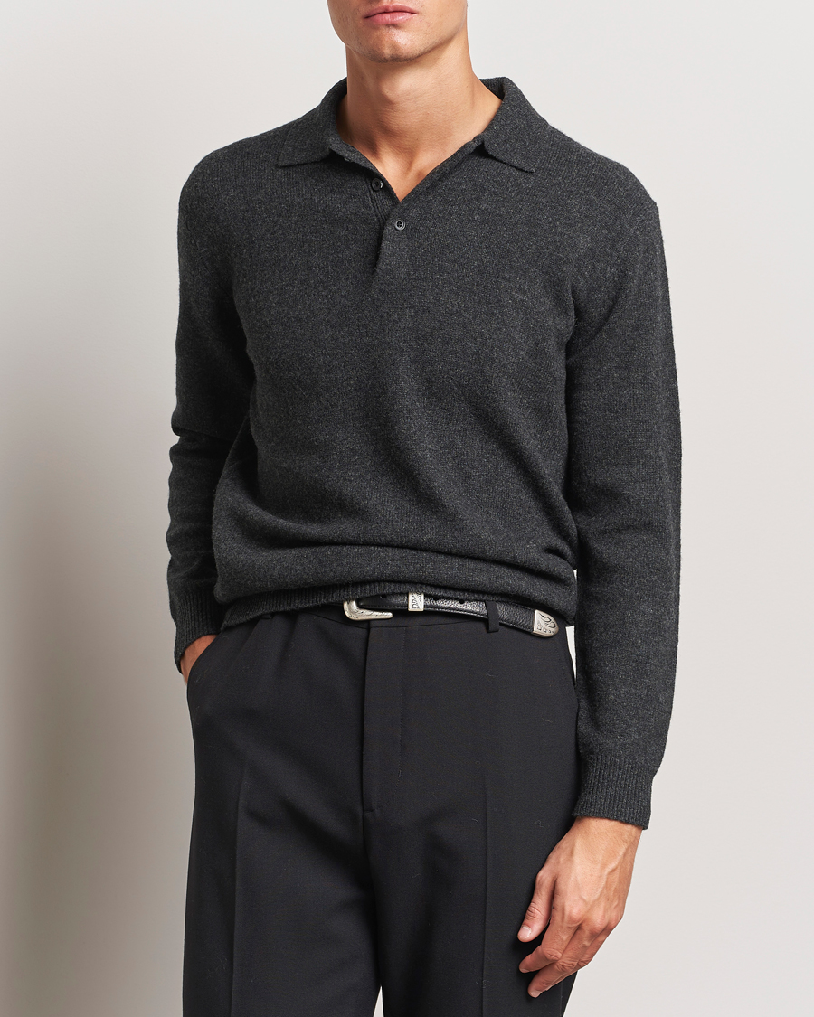 Uomini |  | BEAMS PLUS | Long Sleeve Knitted Polo Charcoal