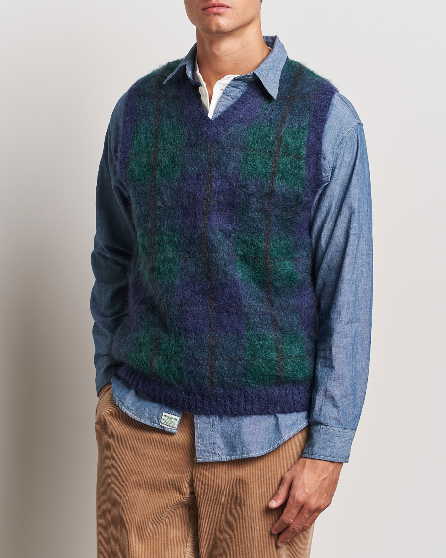 Uomini | Maglieria | BEAMS PLUS | Mohair Check Vest Navy