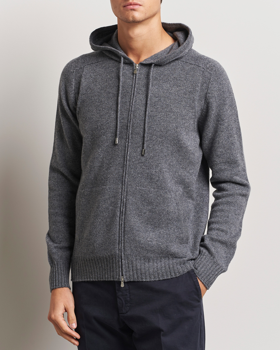 Uomini |  | Gran Sasso | Full Zip Wool Hoodie Grey Melange