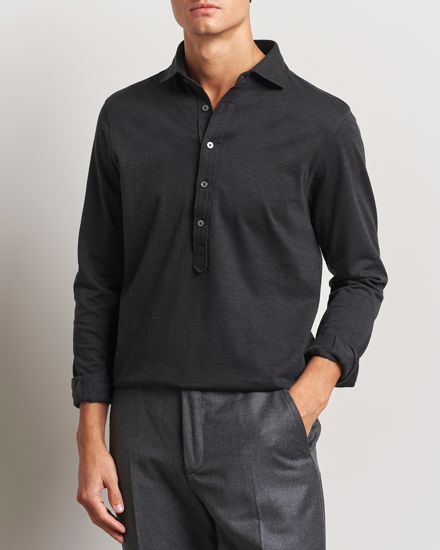 Uomini |  | Gran Sasso | Brushed Cotton Popover Shirt Black