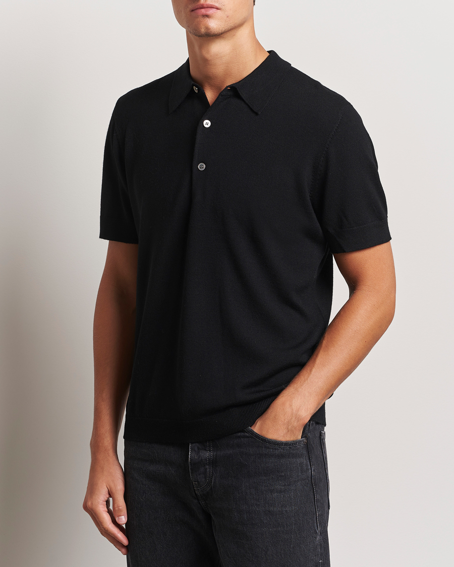 Uomini |  | A Day\'s March | Rosehall Short Sleeve Merino Polo Black