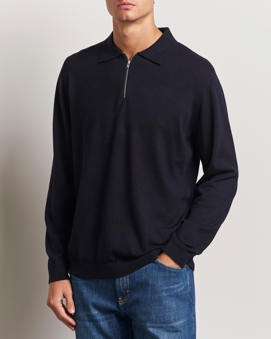 Uomini | Abbigliamento | A Day\'s March | Thompson Merino Half-Zip Polo Navy