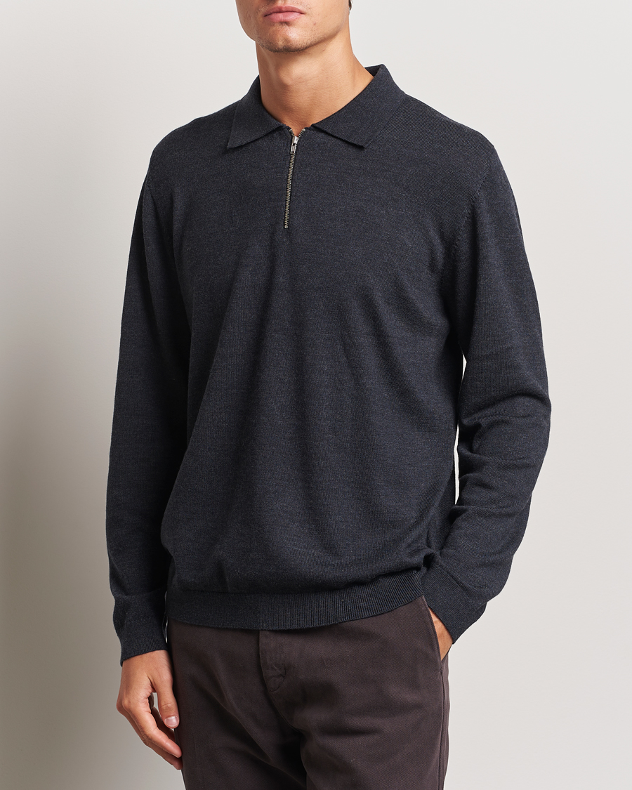 Uomini | Maglieria | A Day\'s March | Thompson Merino Half-Zip Polo Anthracite